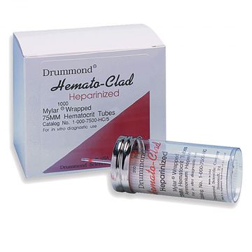 Haematocrit Tubes Glass 75mm HEMATO-CLAD&#174; Mylar&#174; wrapped capillaries Heparin-coated Supplied in a vial Perfect for blood collection