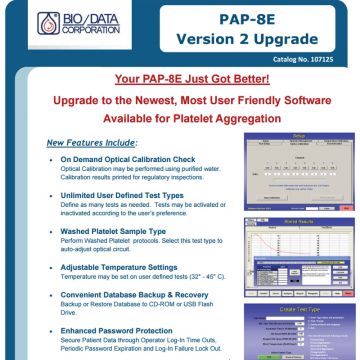 Software and hardware upgrade for PAP 8 Platelet Aggregation Profiler systems, BioData