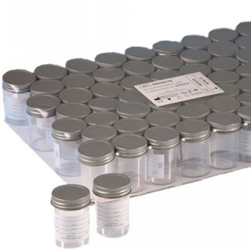 Universal Container, Printed Label, 150mL, Polystyrene Sterile with Metal Flowed Seal Inert Liner Cap