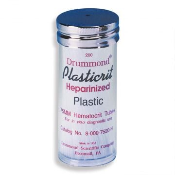Hematocrit Tubes Polycarbonate 75mm Heparin-coated Drummond Plasticrit capillaries for blood collection