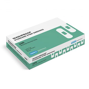 AeroEssentials&#8482; Standard Strip Economy Plasters Washproof Hypo-allergenic Latex Free 72 x 19mm 100 Plasters per box