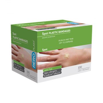 AeroPlast&#8482; Spot Plasters Washproof Sterile Hypo-allergenic Latex Free 22.5 x 22.5mm 100 Individually Wrapped Plasters per box 