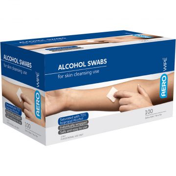 AeroWipe&#8482; Pre-injection Single-Use 70% Alcohol Cleaning Wipes Sterile Box Containing 100 Individually wrapped Wipes