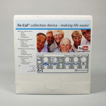 Faeces Collection Paper Fe-Col&#174; with instructions for use in Dispenser Box. For easy collection of a faeces sample with minimimal contamination.