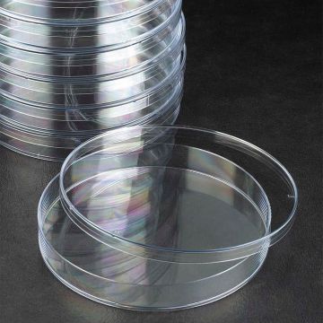 Petri dish 90mm round non-vented used by microbiologists to culture micro-organisms on solid media.
