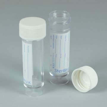 Universal Container 30ml Aseptically produced Conical Base Skirted Polystyrene Print Label Polypropylene Cap Height 93mm Diameter 30mm