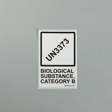 Label 50 x 50mm pre-printed with diamond and text acoording to UN3373 P650 packaging instruction for transport of category B biological samples