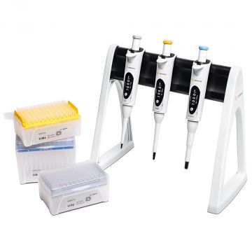 Pipette Manual 3-Pack Starter Kit Variable Volume mLINE 0.5-10&#0181;l 10-100&#0181;l and100-1000&#0181;l Sartorius with Tips and Stand