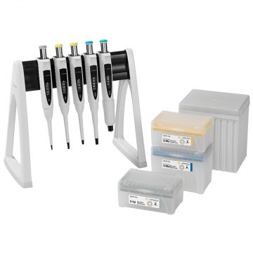 Pipette Manual 5-Pack Multipack Variable Volume Proline Plus 0.5-10&#181;l 10-100&#181;l 20-200&#181;l 100-1000&#181;l 500-5000&#181;l with Stand