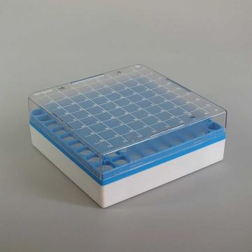 Cryovial Storage Box 81-Position Blue for storage of 1.0 to 2.0ml internally and externally threaded cryogenic vials with lid and vial-picker