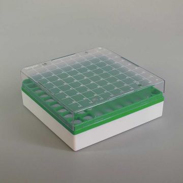 Cryovial Storage Box 81-Position Green for storage of 1.0 to 2.0ml internally and externally threaded cryogenic vials with lid and vial-picker