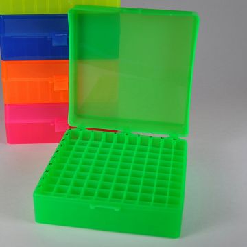 Rack 100-Position Freezer Rack Hinged Lid 10 x 10 Array Green Temperature -90C to 120C Fits 1.5ml 2.0ml Microtubes or 1.2ml Cryovials