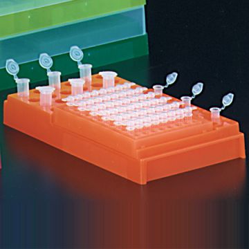 PCR workstation rack fluorescent orange for PCR includes 96 well tube rack (LW5880AS) set up space for various sized tubes