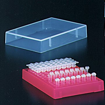 Rack 96 well PCR with lid pink colour holds 0.2ml PCR tubes strip tubes or 96 well PCR plates can be clipped into PCR workstation for PCR set up