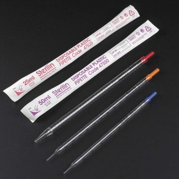 Serological Pipette Graduated 25ml Plastic Plugged Sterile Sterilin Individually Paper Peel Wrapped Ideal for tissue culture work