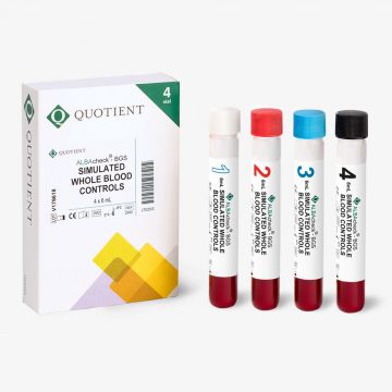 Whole Blood control automated Blood grouping methods 4 different blood groups/ antibodies 4 x 6 ml ALBAcheck&#174;-BGS Whole Blood SP control Quotient